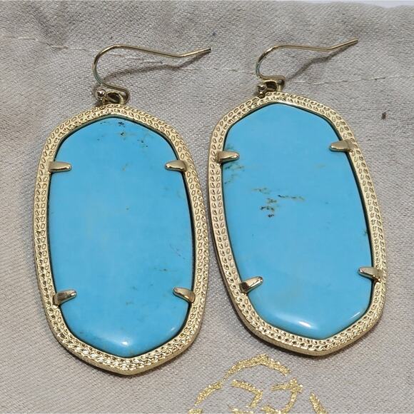 Kendra Scott Veined Turquoise? and Gold Danielle Dangle Earrings - Picture 4 of 5